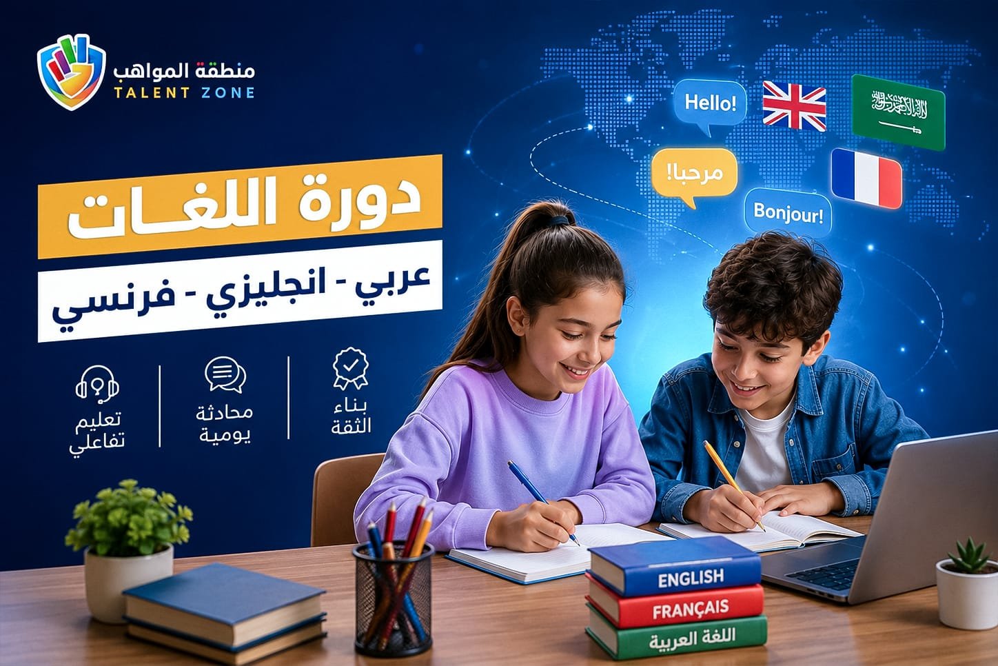 دورة اللغات المتكاملة للأطفال (عربي – إنجليزي – فرنسي) دورة اللغات المتكاملة للأطفال (عربي – إنجليزي – فرنسي)